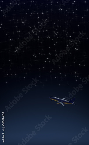 Taking off passenger airplane against the night starry sky