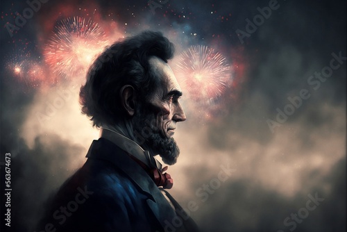 Abraham Lincoln With American Flag,Generative ai  © dhiyaeddine