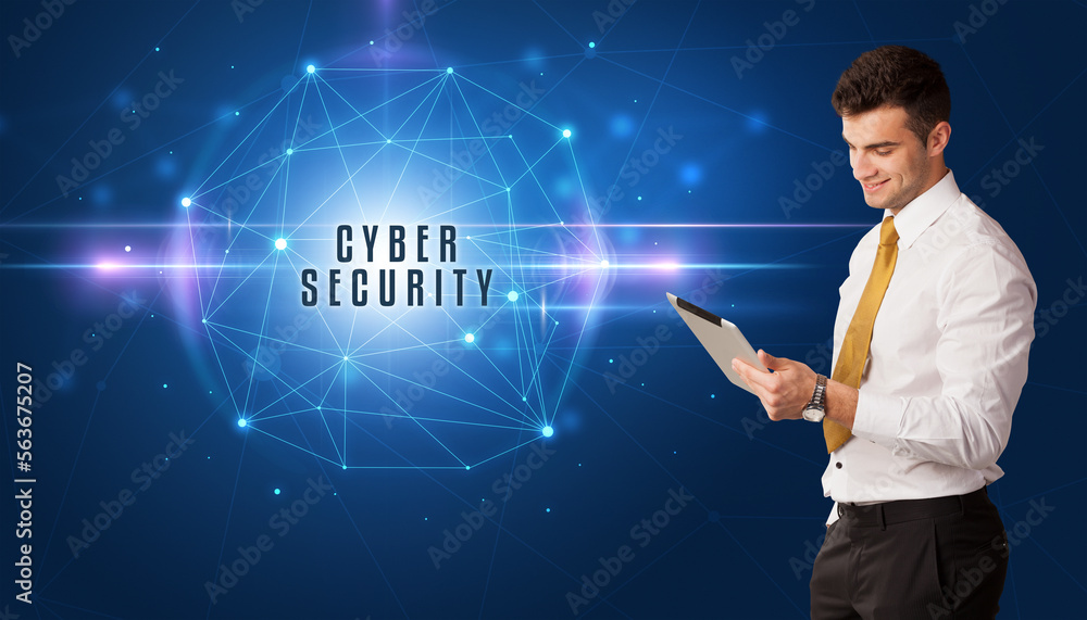 businessman thinking about security concept businessman thinking about security concept
