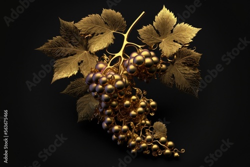 Golden grapes on a dark black background created with Generative AI technology