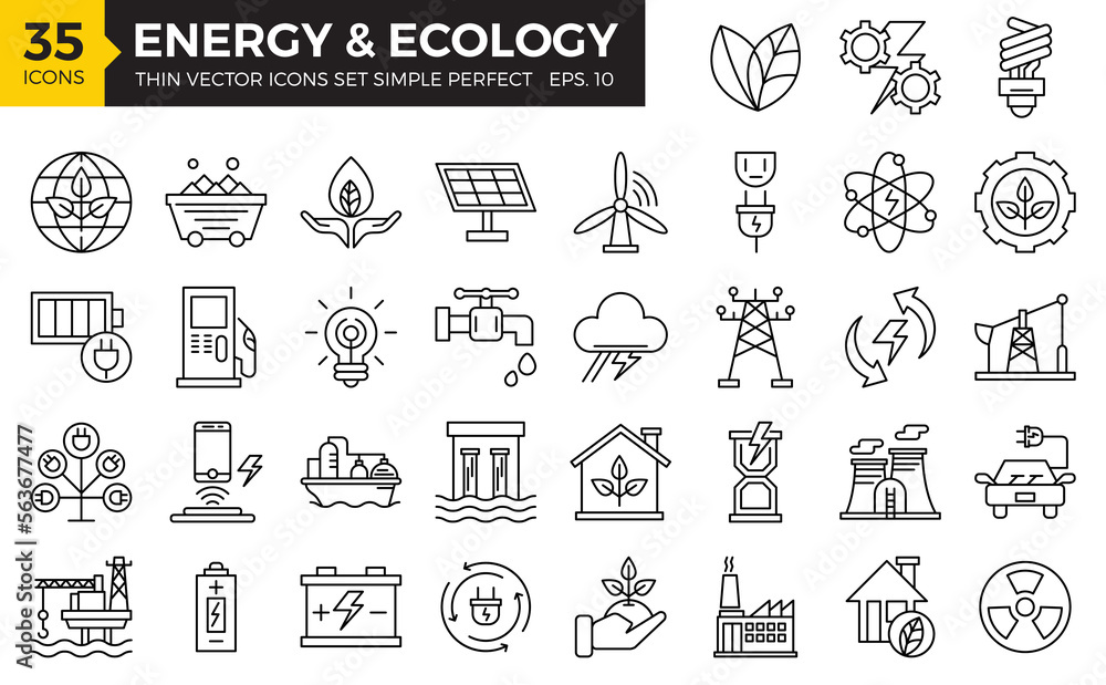 Set of icons Energy & Ecology thin line simple perfect.
Vector illustrations.