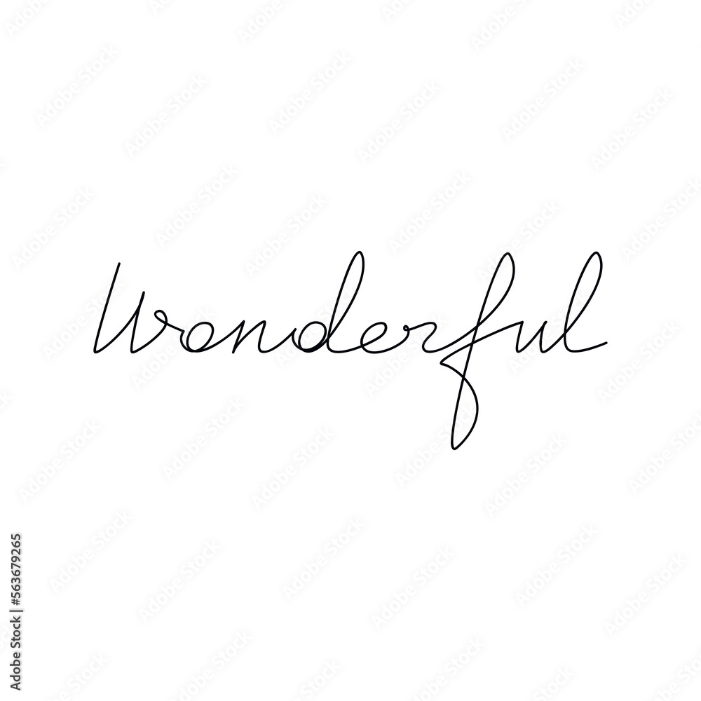 Word Wonderful quote slogan. Handwritten lettering. Line continuous phrase vector drawing. Modern calligraphy, text design element for print, banner, wall art poster, card.