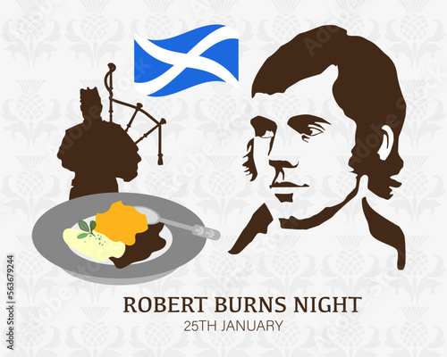 Robert Burns Night 25th January Scottish heritage festival. Vector vintage illustration photo