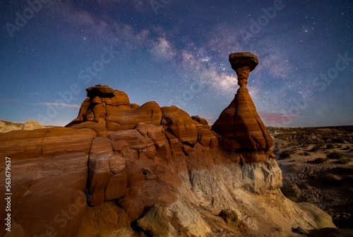 Moonlit Milky Way over the Toadstool Hoodoos in Kane County, Utah, Southwest USA photo