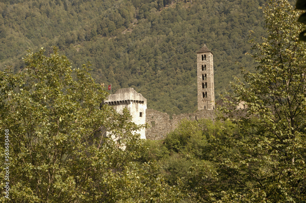 Mesocco Castle and Chapel of Santa Maria del Castello in Mesocco, Swiss Canton of Grisons	
