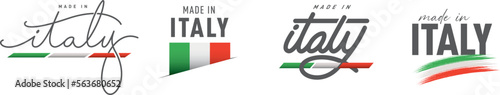 Set of 4 vector set of Made in Italy label, badge, bundle, symbol illustration design. Made in italy logo design.	