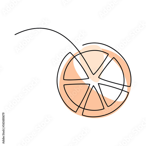 Round orange slice icon seamless pattern. One line continuous hand drawn illustration. Citrus fruit  linear silhouette icon. Minimal design element for print, banner, card, logo, menu.
