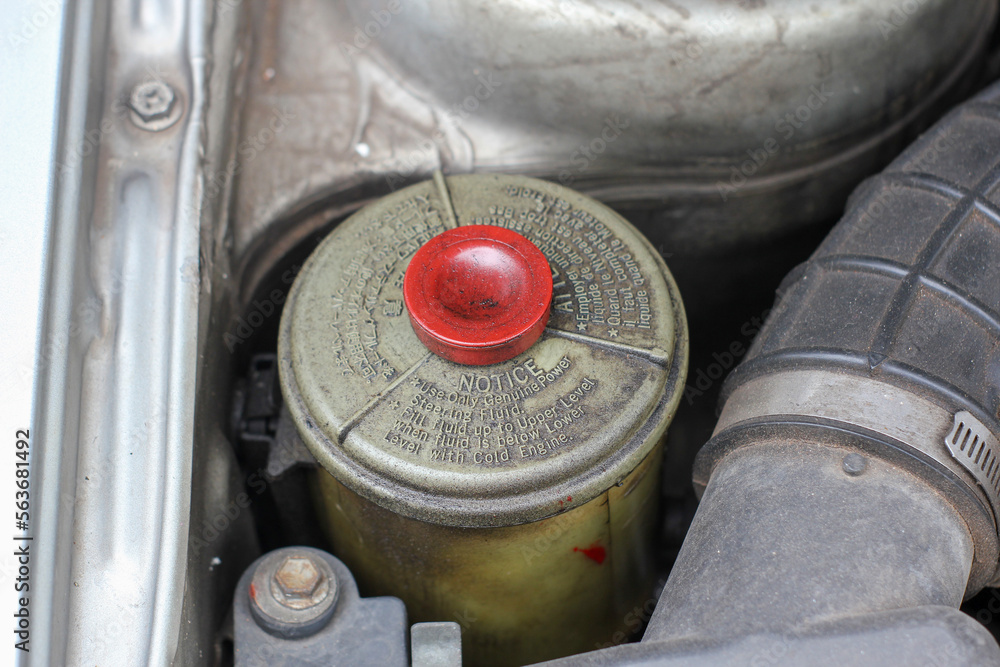 Old car Break fluid in the car engine room Old car Break fluid in the car engine room
