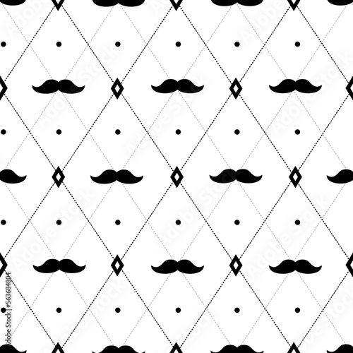 Mustache seamless pattern. Father day retro texture, male classic fabric print. Vintage black mustaches silhouettes, decent vector hipster background