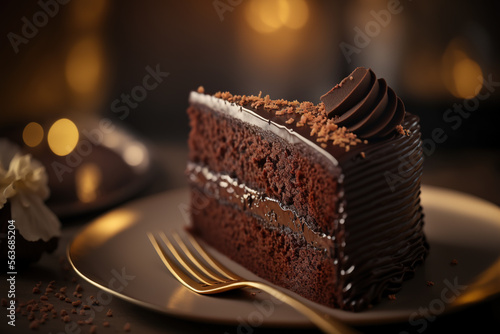 Chocolate cake slice. AI 