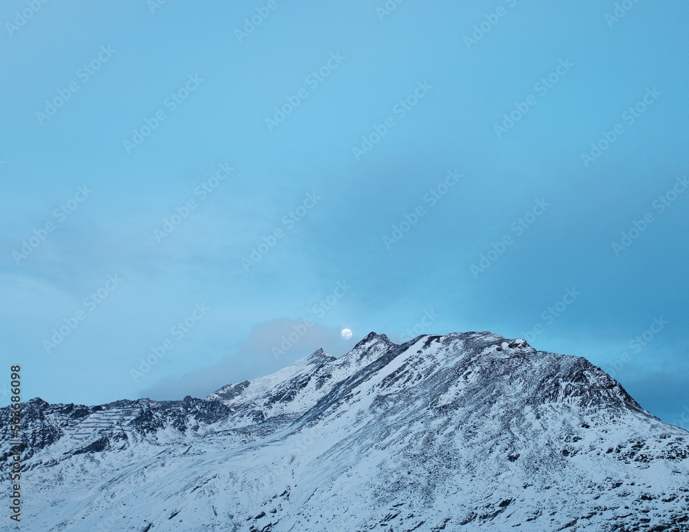 Moon mountain sky snow peak 