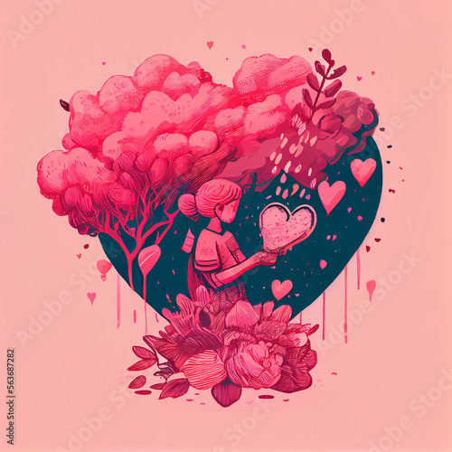 Hand Drawn Love Illustrated Concept Illustration AI Generative