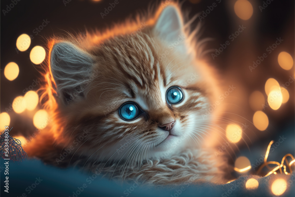 Cute kitten portrait. Generative AI.	