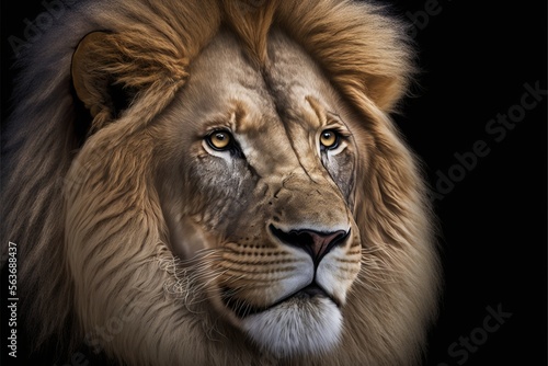 Highly detailed portrait of lion. Generative AI © Pixelkingdom