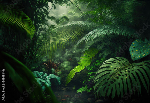Tropical plants background created with generative Ai technologies  © Jasmina