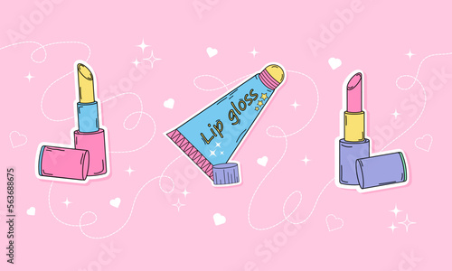 Stickers with lipstick and lip gloss in style y2k