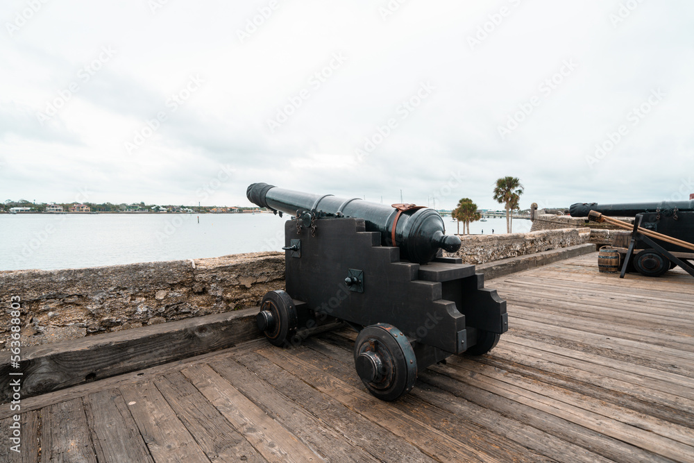 Old cannons at the Castillo de San Marcos National Monument in St Augustine Florida