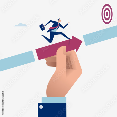 Support. Manager‘s hand helping his team to achieve target. Business vector concept illustration
