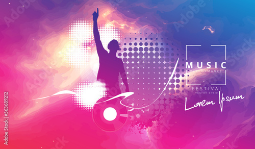 Music festival. Silhouettes of dancing people in a club.