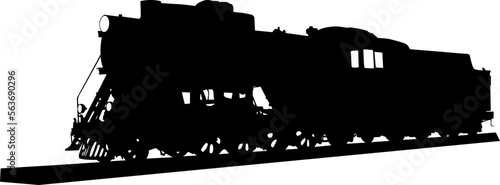 Ancient big steam locomotive on a white background