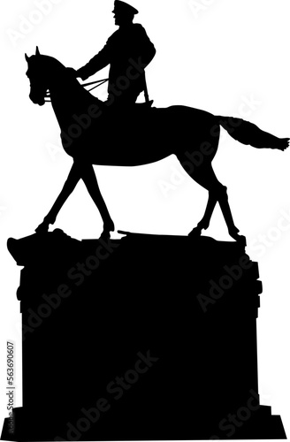 Silhouette monument to the Soviet commander Marshal Georgy Zhukov in Moscow on a white background