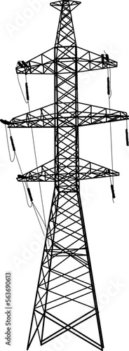 Silhouette of high voltage power lines on a white background