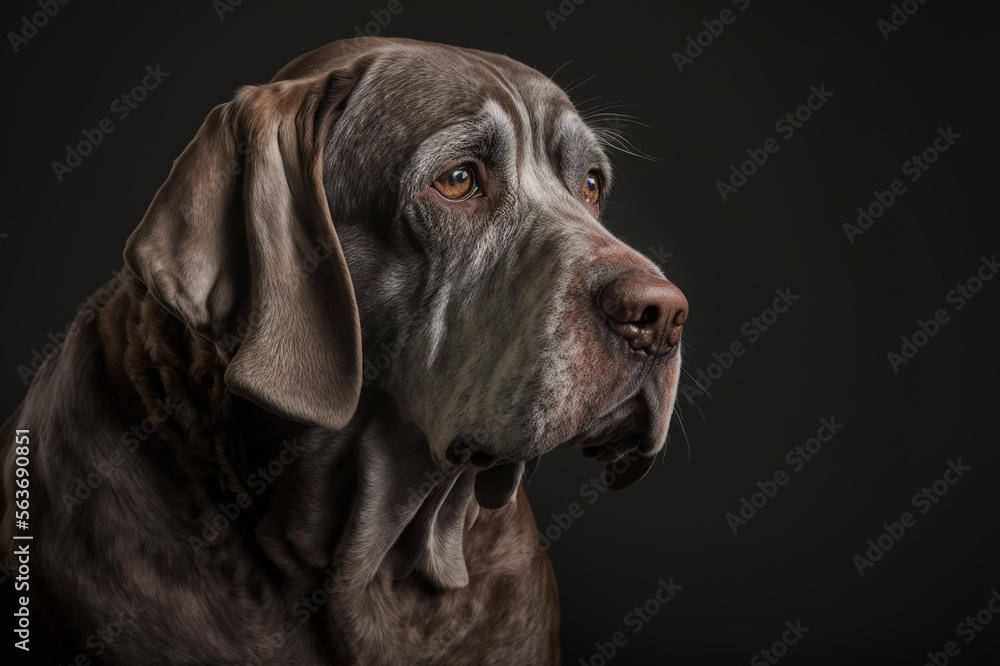 Old sad looking senior hunting dog. Generative AI