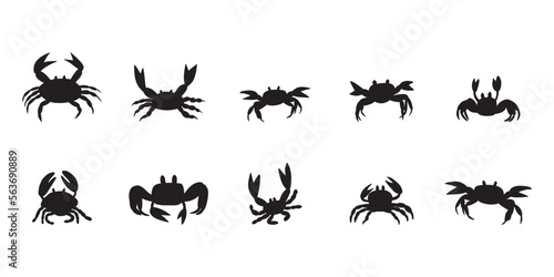 Black silhouette crab on a white background. Vector hand drawn kids illustration. Sea ocean. Underwater world © Anna Eshka