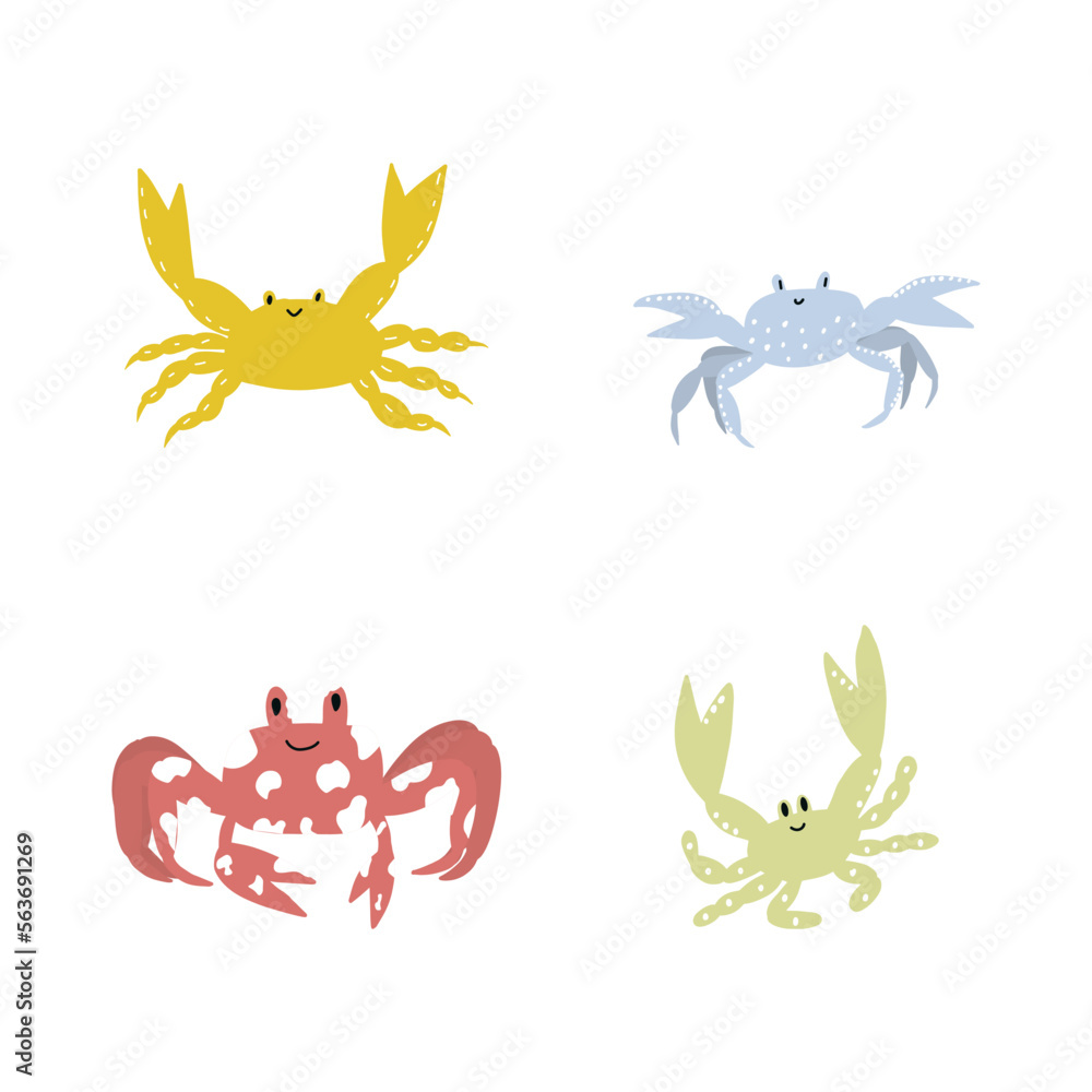 Cute crab in Scandinavian style on a white background. Vector hand drawn kids illustration. Sea ocean. Underwater world Cute crab in Scandinavian style on a white background. Vector hand drawn kids illustration. Sea ocean. Underwater world