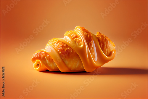 Croissant on a wooden table. National Croissant Day concept. Generative AI