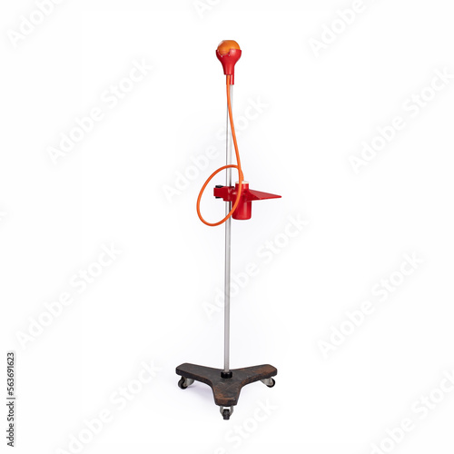 Foto Vintage red upright skirt hem marker with measuring pole isolated on white