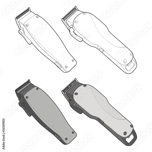 set of hair clipper machine vector  art style. Hairdresser professional tool. Vector art illustration isolated for coloring book.