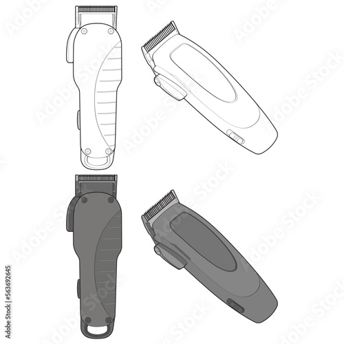 set of hair clipper machine vector  art style. Hairdresser professional tool. Vector art illustration isolated for coloring book.