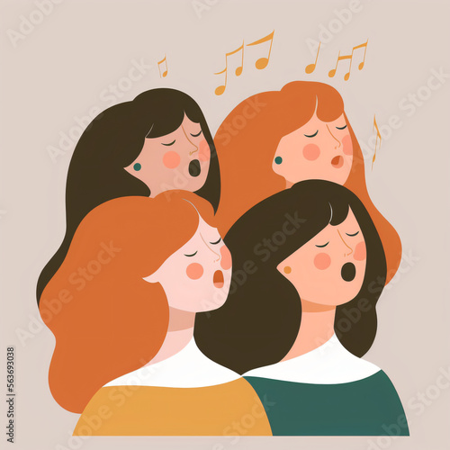 flat design of a group of women singing in a choir isolated on a white background Generative Ai