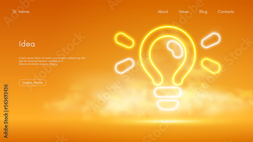 Brainstorm or creative idea concept business innovative solution, futuristic technology with glowing light bulb yellow neon in the smoke, vector business background