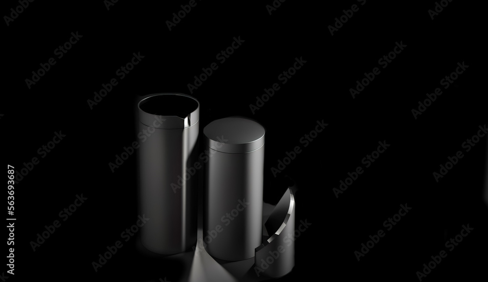 Generative AI black podium and metal shiny material with black background and interior design with podium and stage Generative AI black podium and metal shiny material with black background and interior design with podium and stage