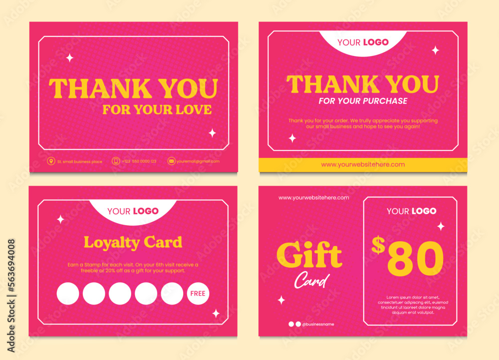 Small business cards collection. Thank you card, loyalty card and gift card editable template ...
