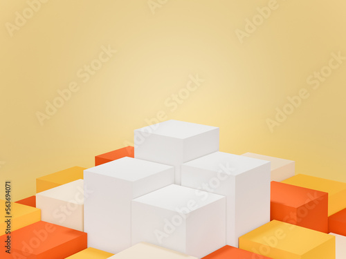 3D rendering colofruland white podium display.mockup for product scene,Scene with geometrical forms.