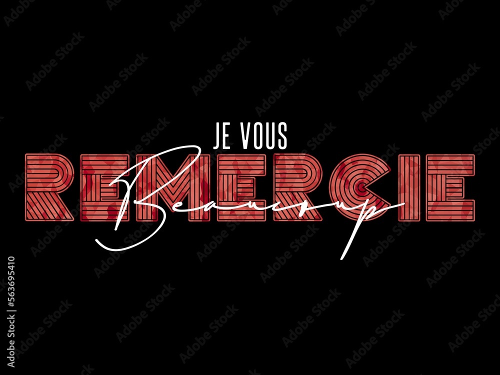 Je Vous Remercie Beaucoup Card. Hand Written Lettering for Title, Heading, Photo Overlay