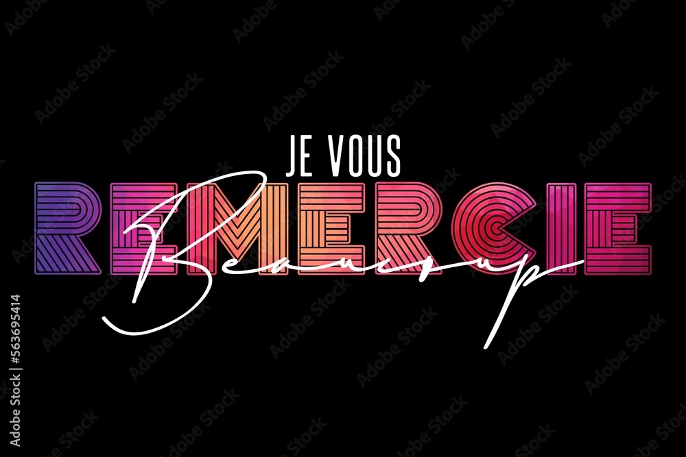 Je Vous Remercie Beaucoup Card. Hand Written Lettering for Title, Heading, Photo Overlay