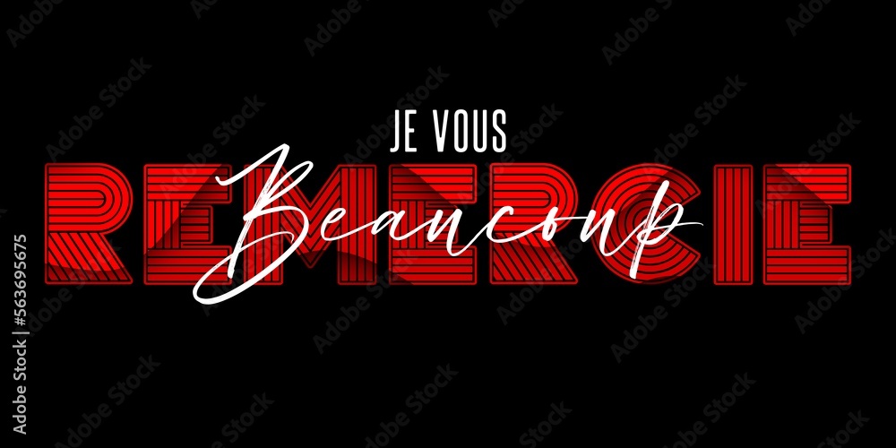 Je Vous Remercie Beaucoup Card. Hand Written Lettering for Title, Heading, Photo Overlay