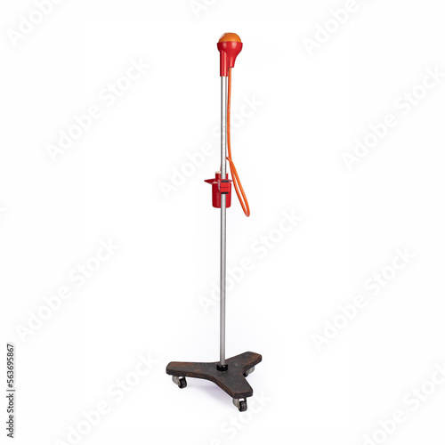 Fotografie Vintage upright skirt hem marker with long wooden measuring pole isolated on whi