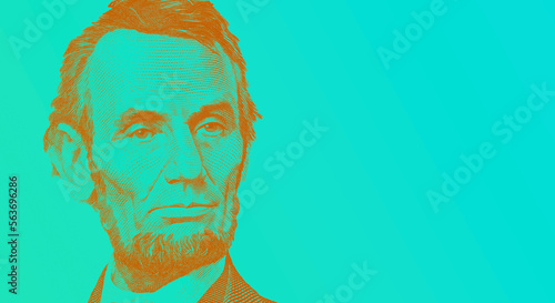 orange Abraham Lincoln $5 double art comic game on blue-green gradient	