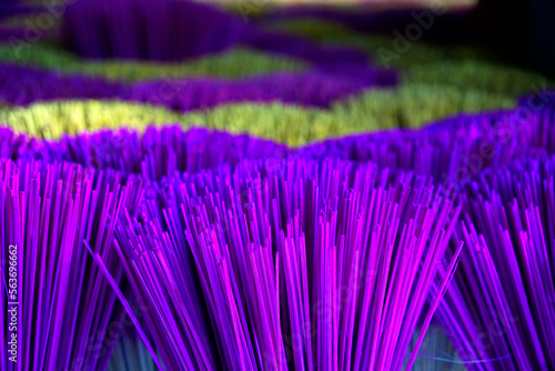 Neon lighting effect of purple direct burning incense sticks