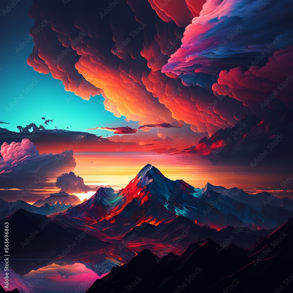 Abstract sunset over the mountains, generative AI