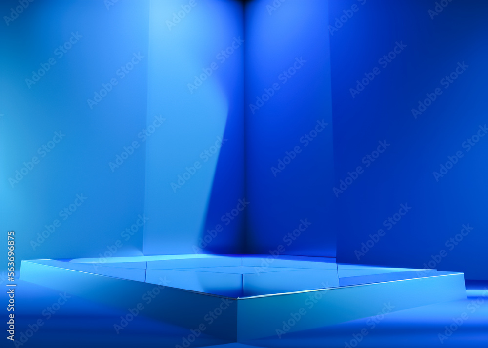 Generative AI blue podium with blue background. Blue product background stand or podium pedestal on advertising display with blank backdrops. Generative AI blue podium with blue background. Blue product background stand or podium pedestal on advertising display with blank backdrops.