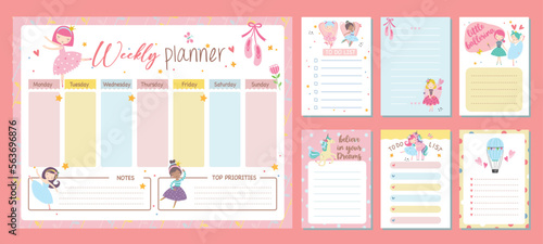 kids(Little girls) planner template. To do list, goal planner and motivation board. ballerina theme.