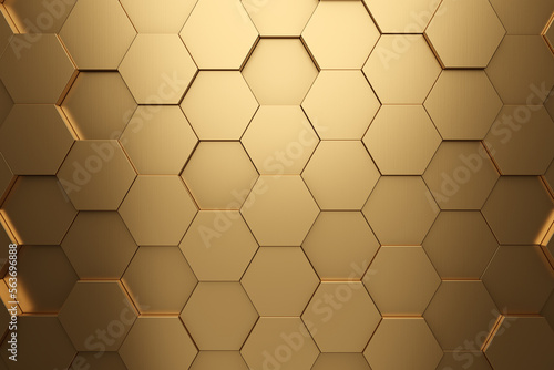 Fototapeta Naklejka Na Ścianę i Meble -  Futuristic gold hexagonal texture background. 3d rendering