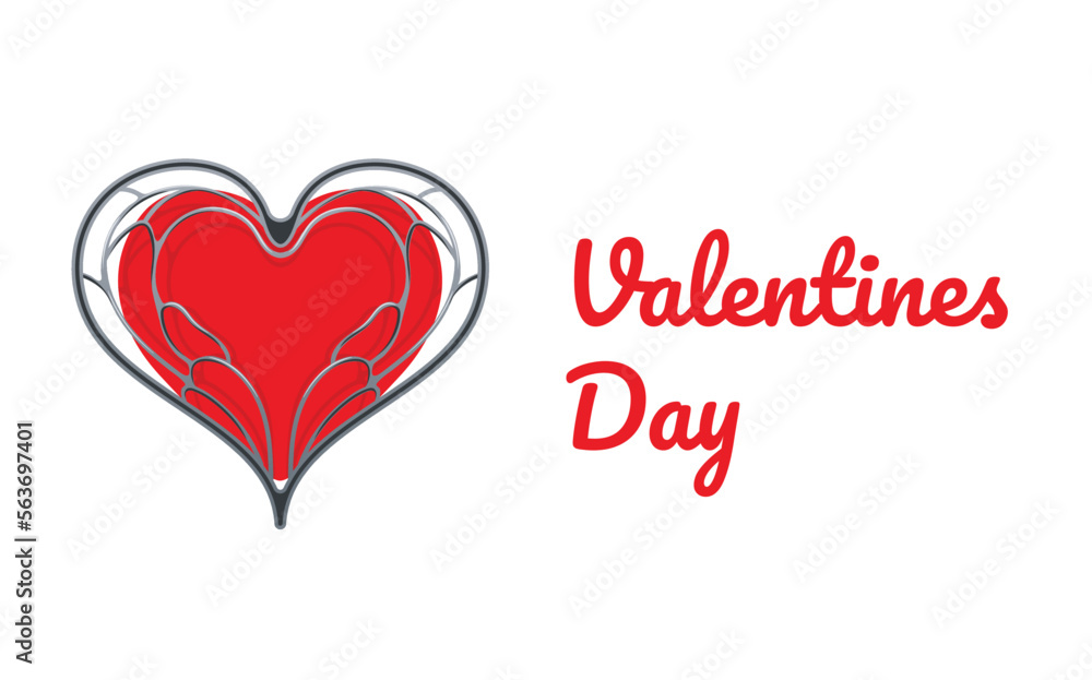Valentine's Day card with a stylised caged heart and greeting inscription. Vector greeting card. 