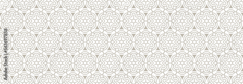 Arabic geometric floral seamless pattern with abstract linear flowers vector illustration